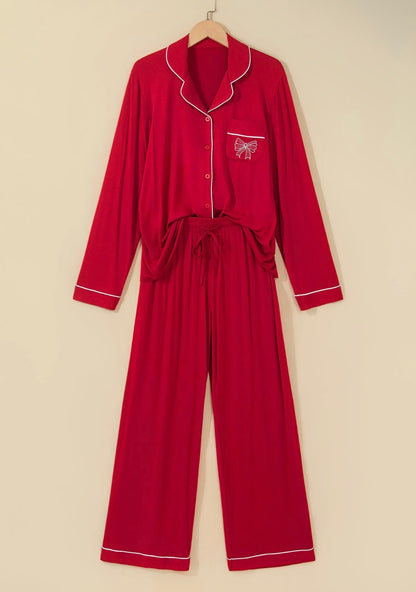 Bow Embroidered Pajama Set