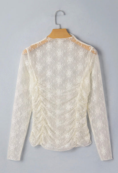 Floral Mesh Ruched Long Sleeve