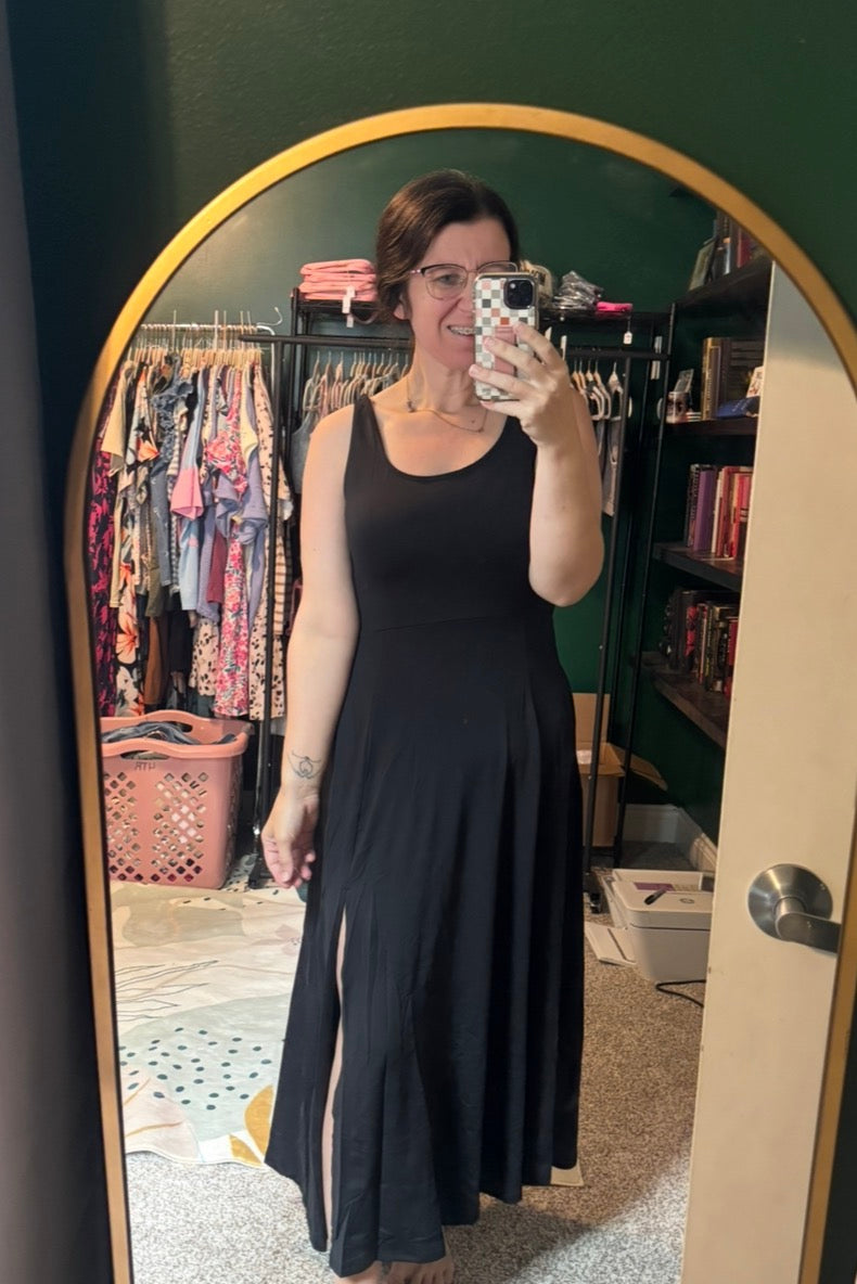Sleeveless Flared Side Slit Midi Dress