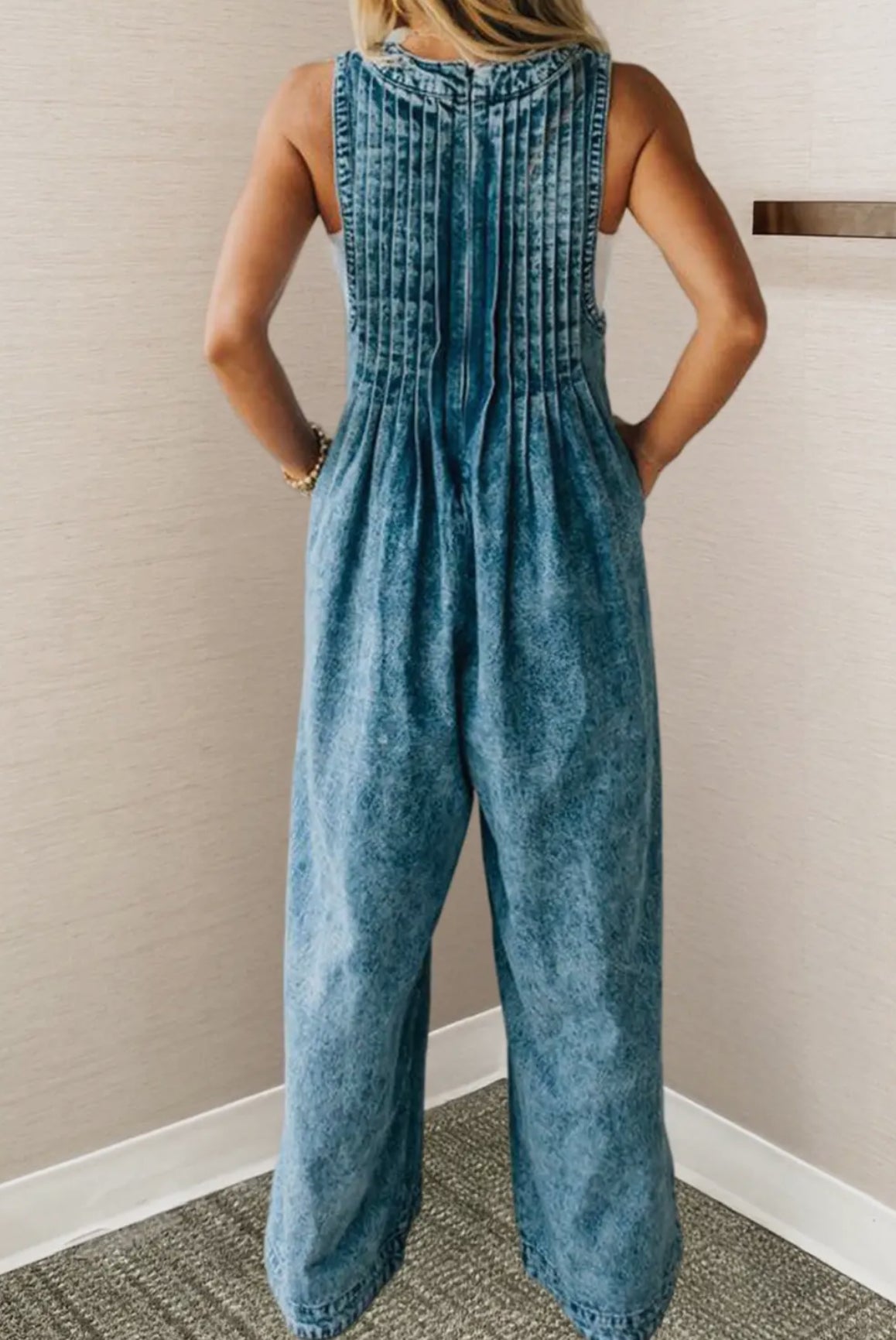 Acid Wash Tie Front Jumpsuit