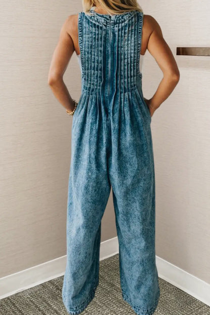 Acid Wash Tie Front Jumpsuit