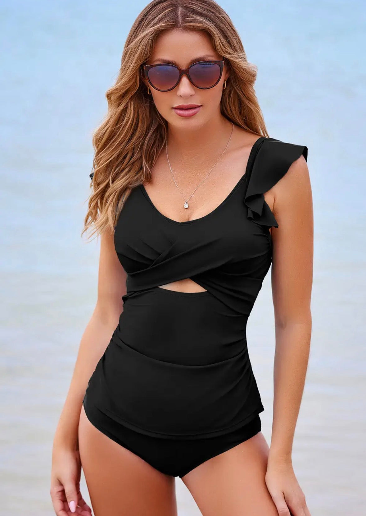 Crossed Ruffle Cut Out Swimsuit
