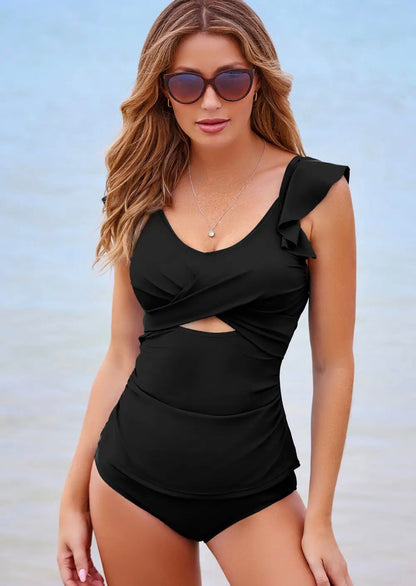 Crossed Ruffle Cut Out Swimsuit