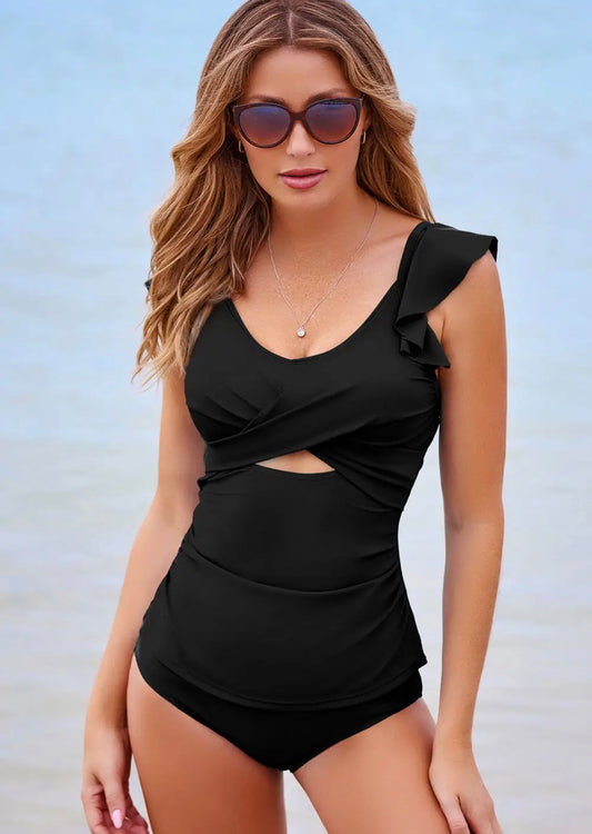 Crossed Ruffle Cut Out Swimsuit