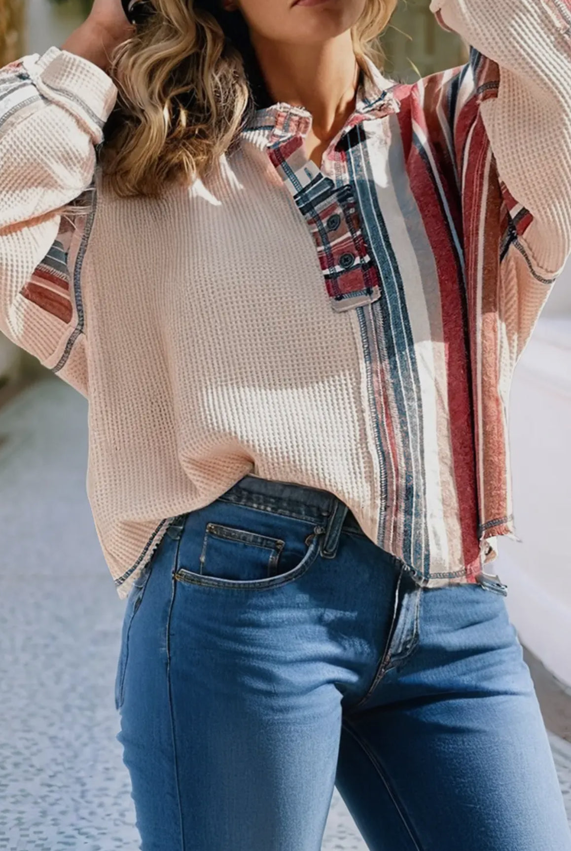 Exposed Seam Patchwork Waffle Top