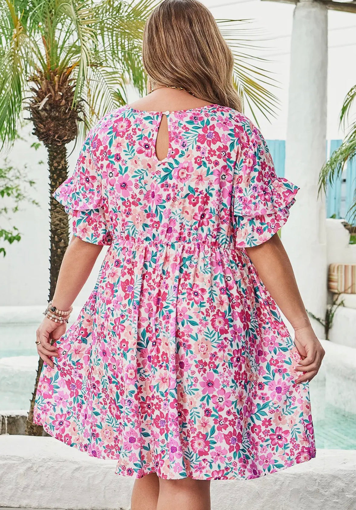 Floral Frilled Mini Dress-Plus Size!