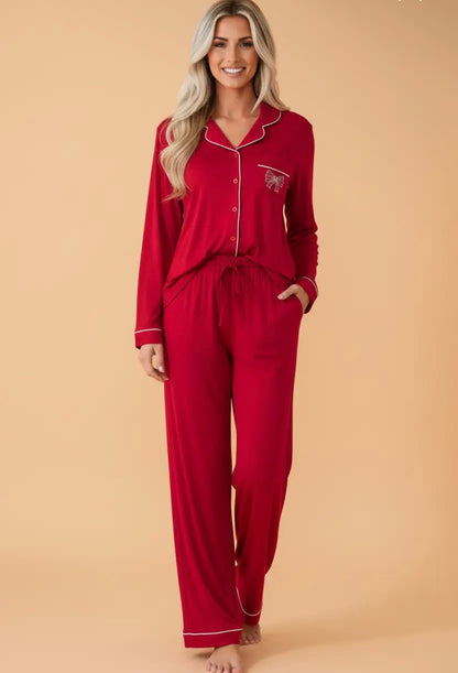 Bow Embroidered Pajama Set