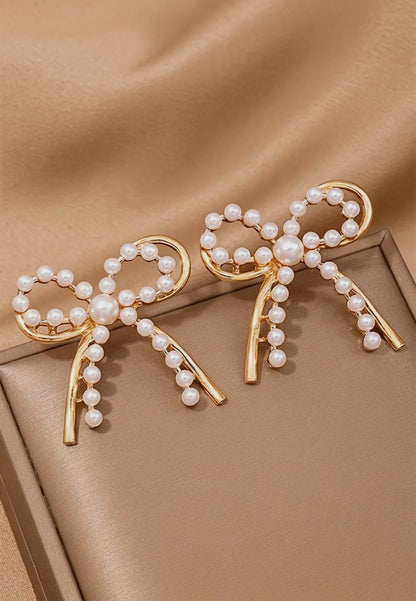 Pearl Embellished Bow Knot Stud Earrings