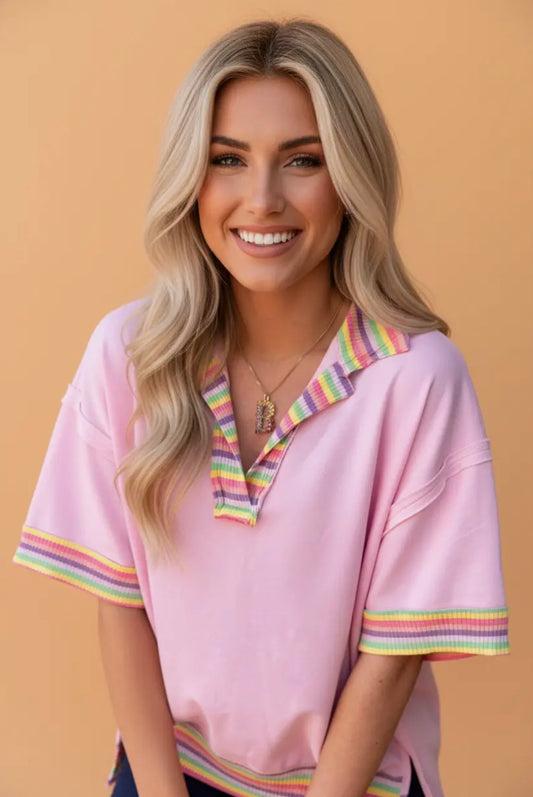 Rainbow Stripe Patchwork Oversized Top