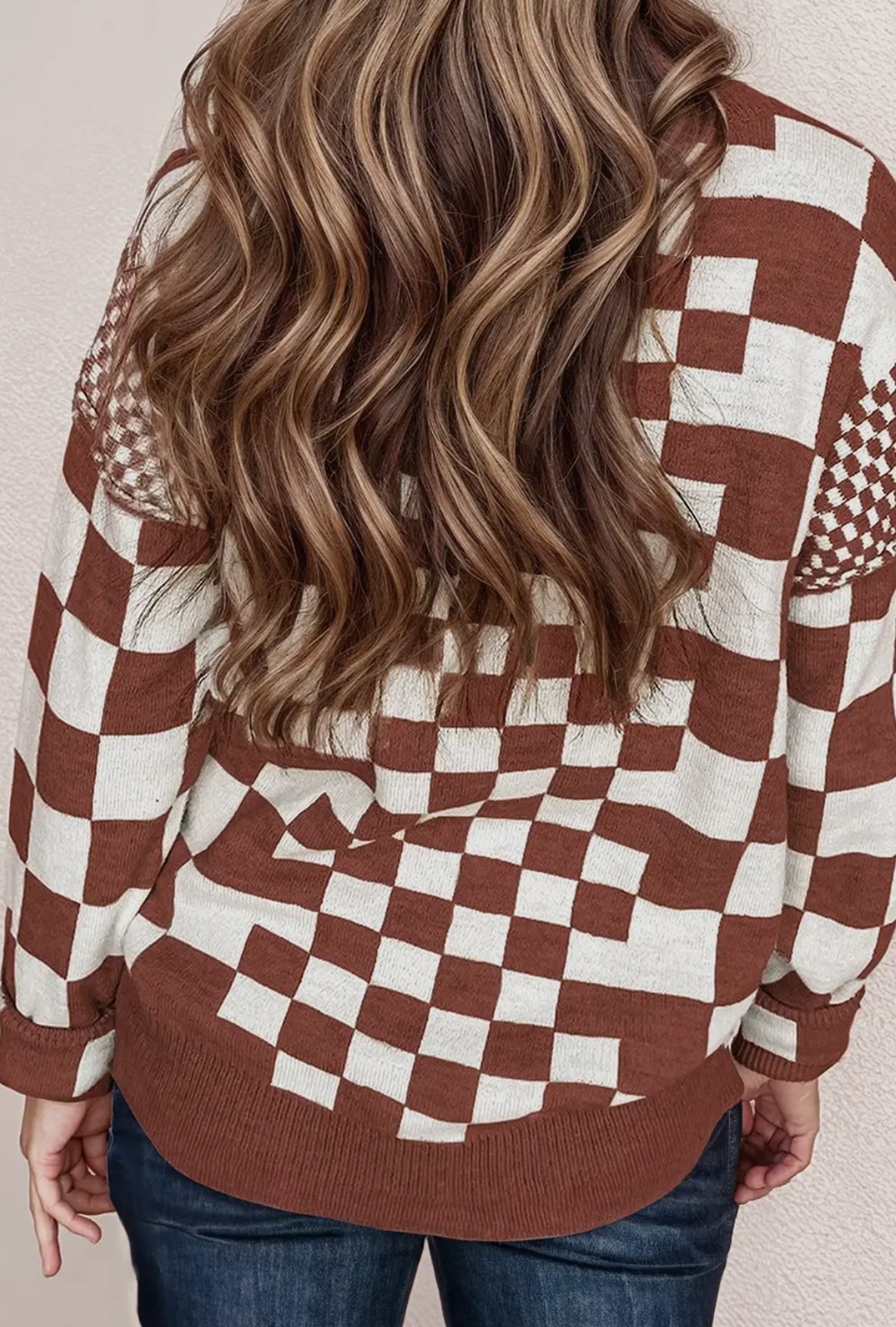 Checkered Drop Shoulder Sweater