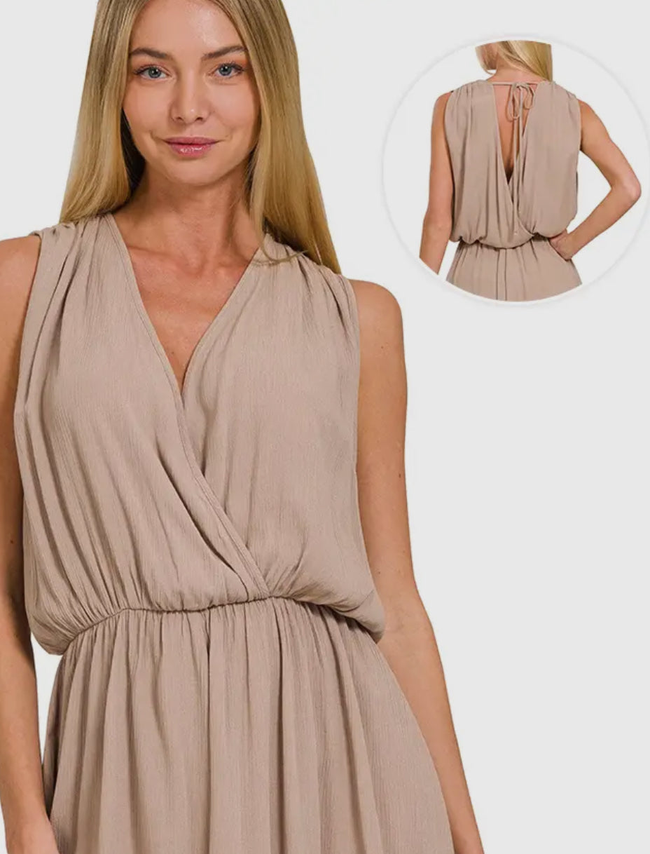 Elastic Waist Tie Back Romper
