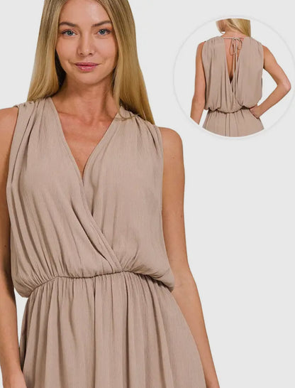 Elastic Waist Tie Back Romper