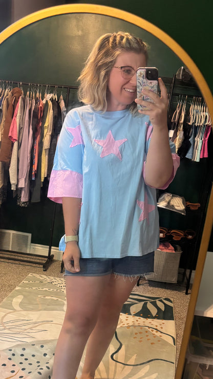 Frayed Patchwork Star Oversized Tee