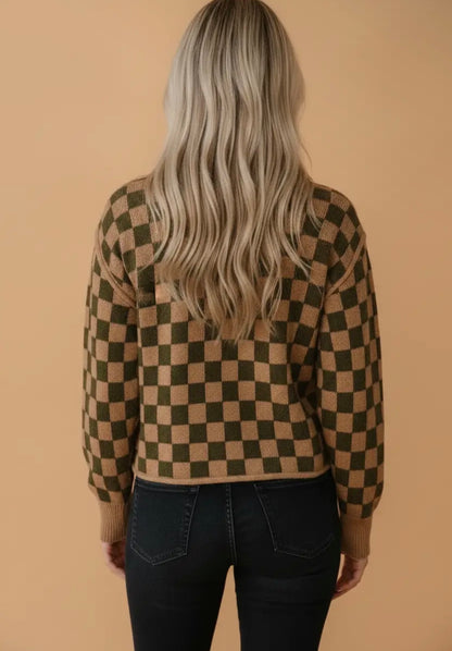 Checkered Drop Shoulder Sweater