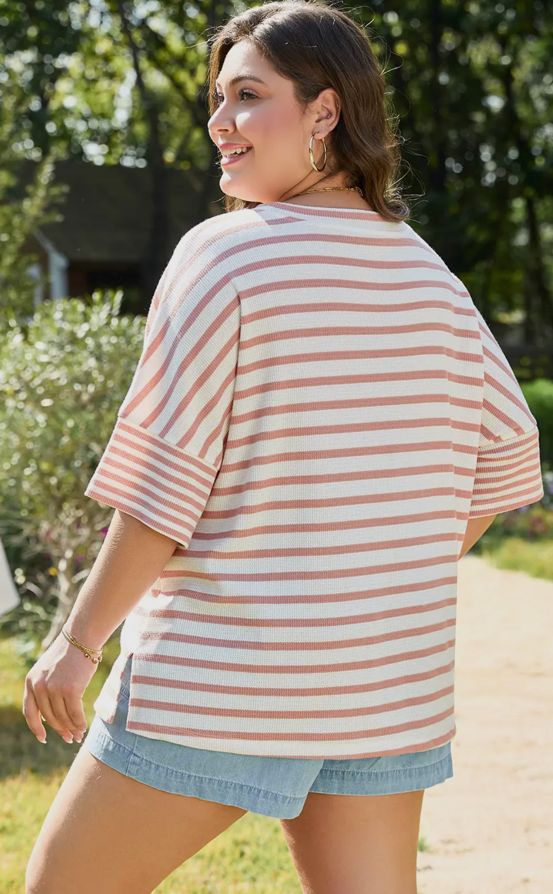 Striped Waffle Knit Top-Plus Size!