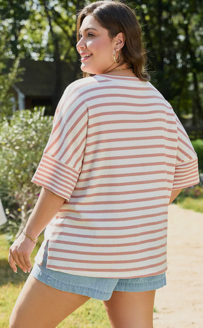 Striped Waffle Knit Top-Plus Size!