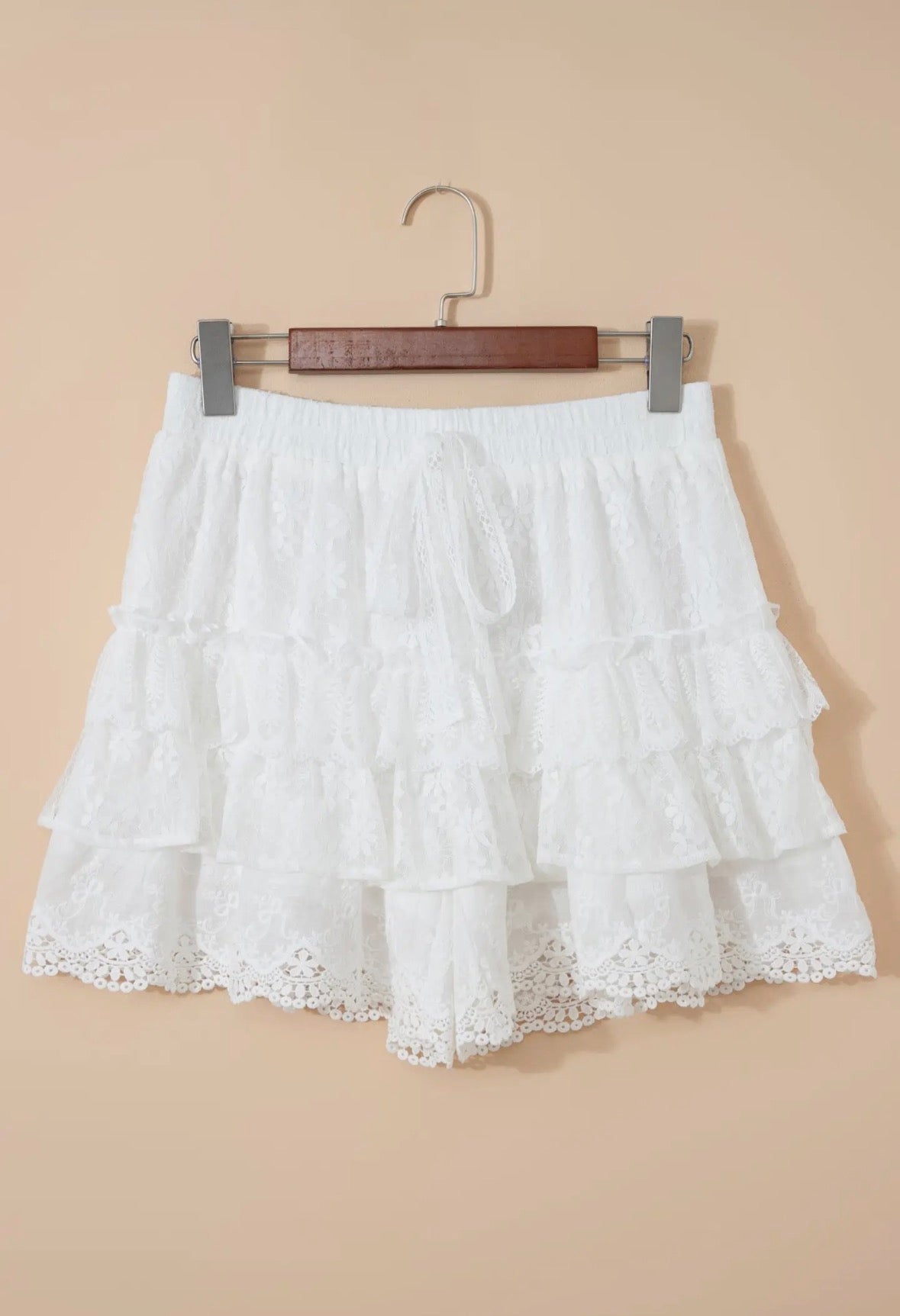 Lace Ruffle Tiered Drawstring Shorts
