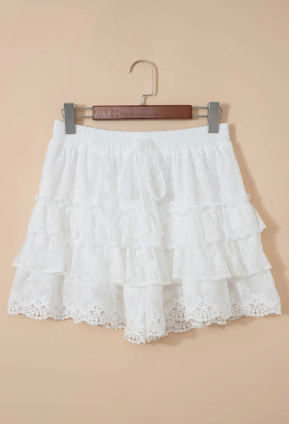 Lace Ruffle Tiered Drawstring Shorts