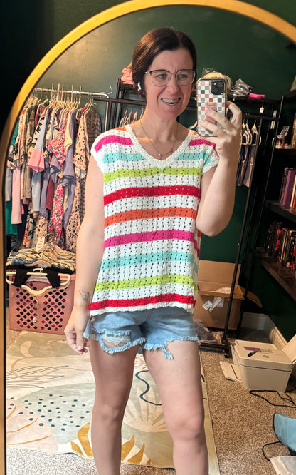 Eyelet Striped Hollow Knit Sweater