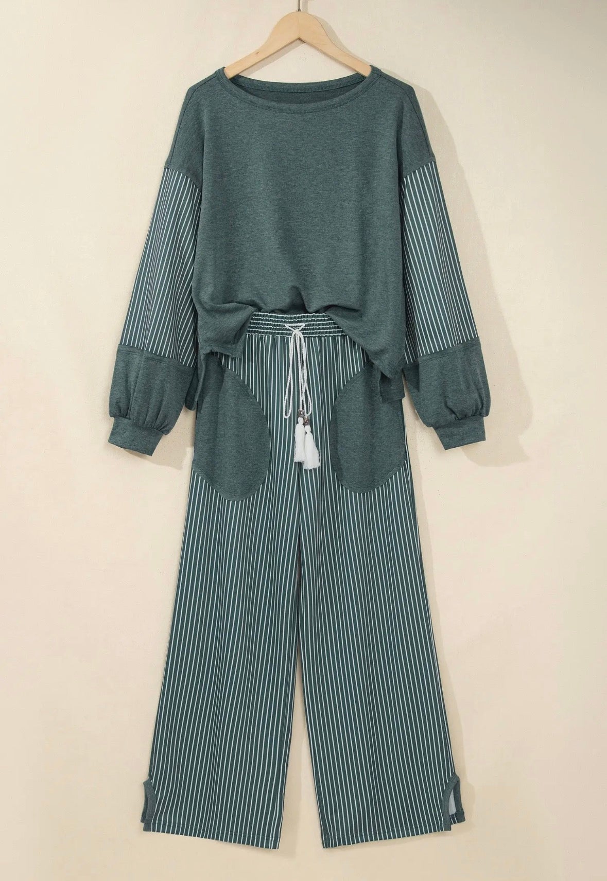 Striped Raw Seam Top & Pants Set: Plus Size!