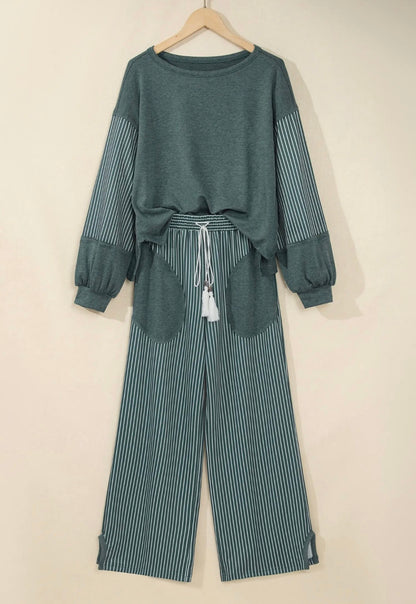 Striped Raw Seam Top & Pants Set: Plus Size!