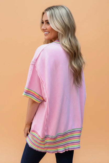 Rainbow Stripe Patchwork Oversized Top