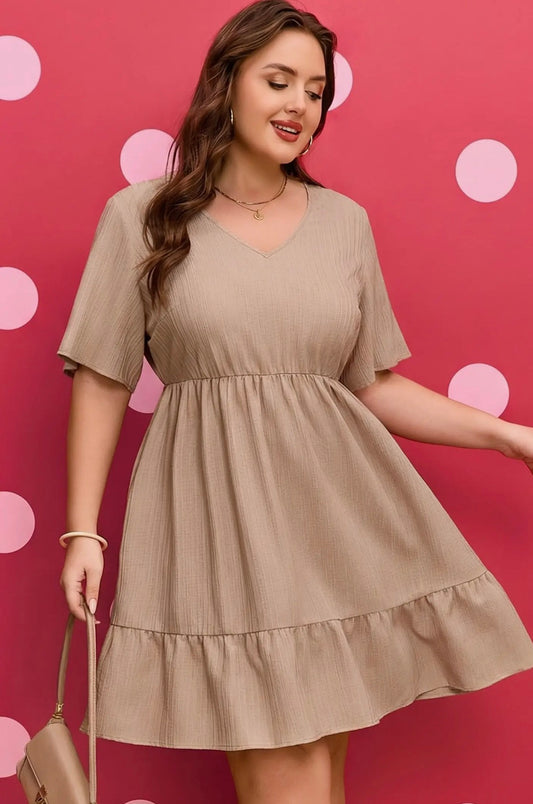 Textured Ruffle Dress-Plus Size!