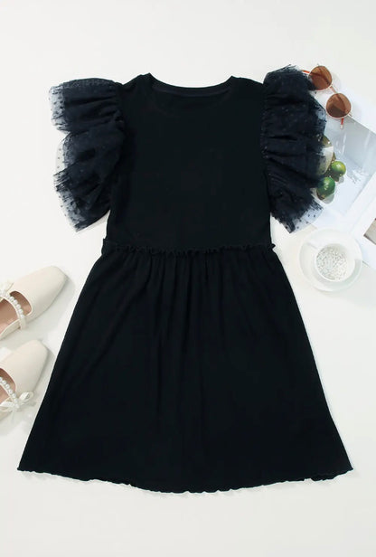 Dotted Mesh Sleeve Dress