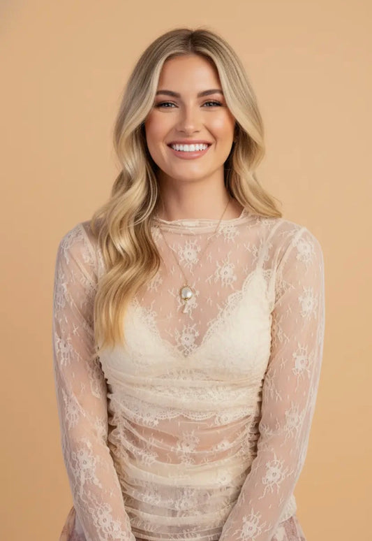 Floral Mesh Ruched Long Sleeve