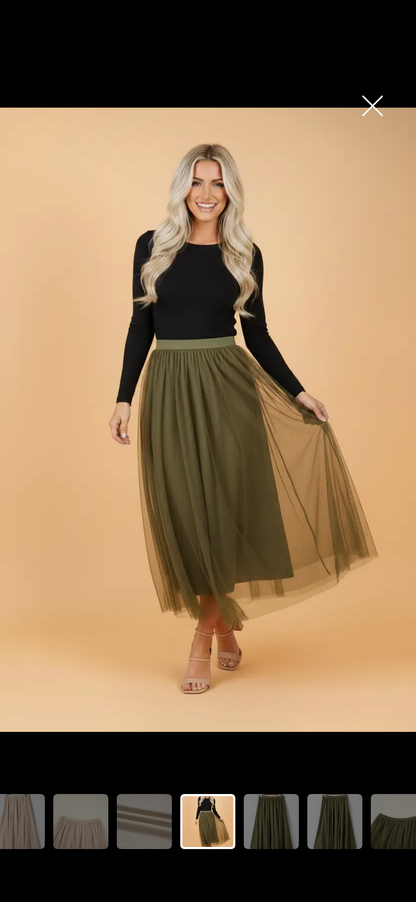 Tulle Overlay Midi Skirt