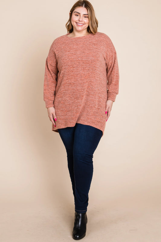 Two-Tone High Low Tunic Top-Plus!