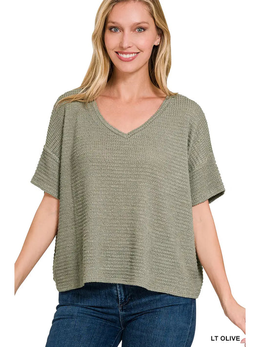 Textured V-Neck Top